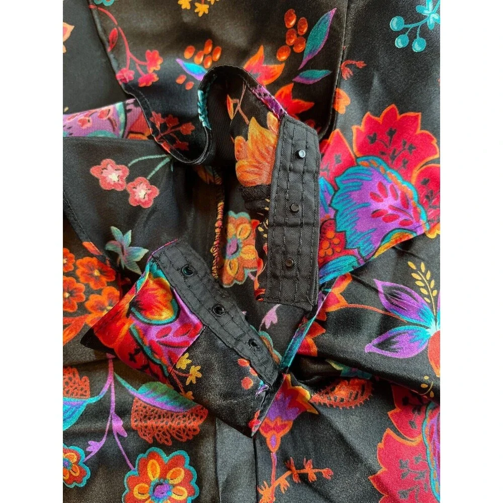 Vintage 90s Cacique Lingerie Negligee Romper Black‎ Floral Sleepwear Sexy L